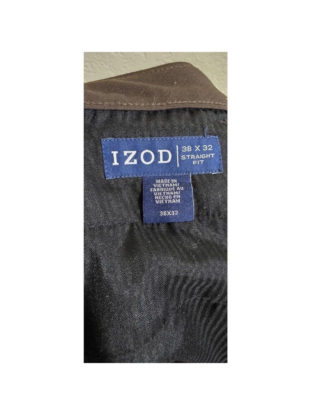 Izod Men’s Dark Brown Flat Front Straight Fit Slacks Dress Pants 38x32 Pleated - Picture 3 of 4
